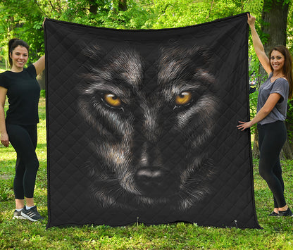 Black Wolf Portrait Print Quilt