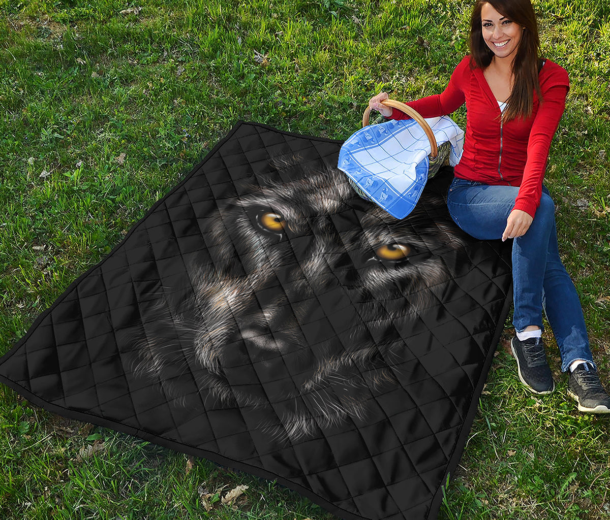 Black Wolf Portrait Print Quilt