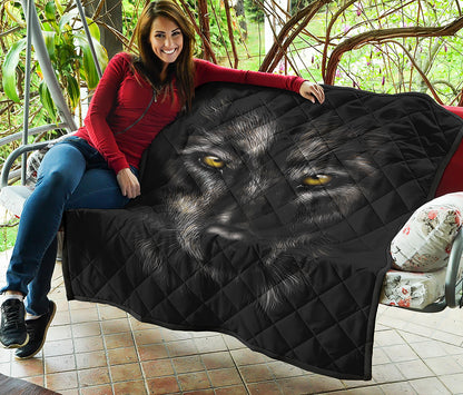 Black Wolf Portrait Print Quilt