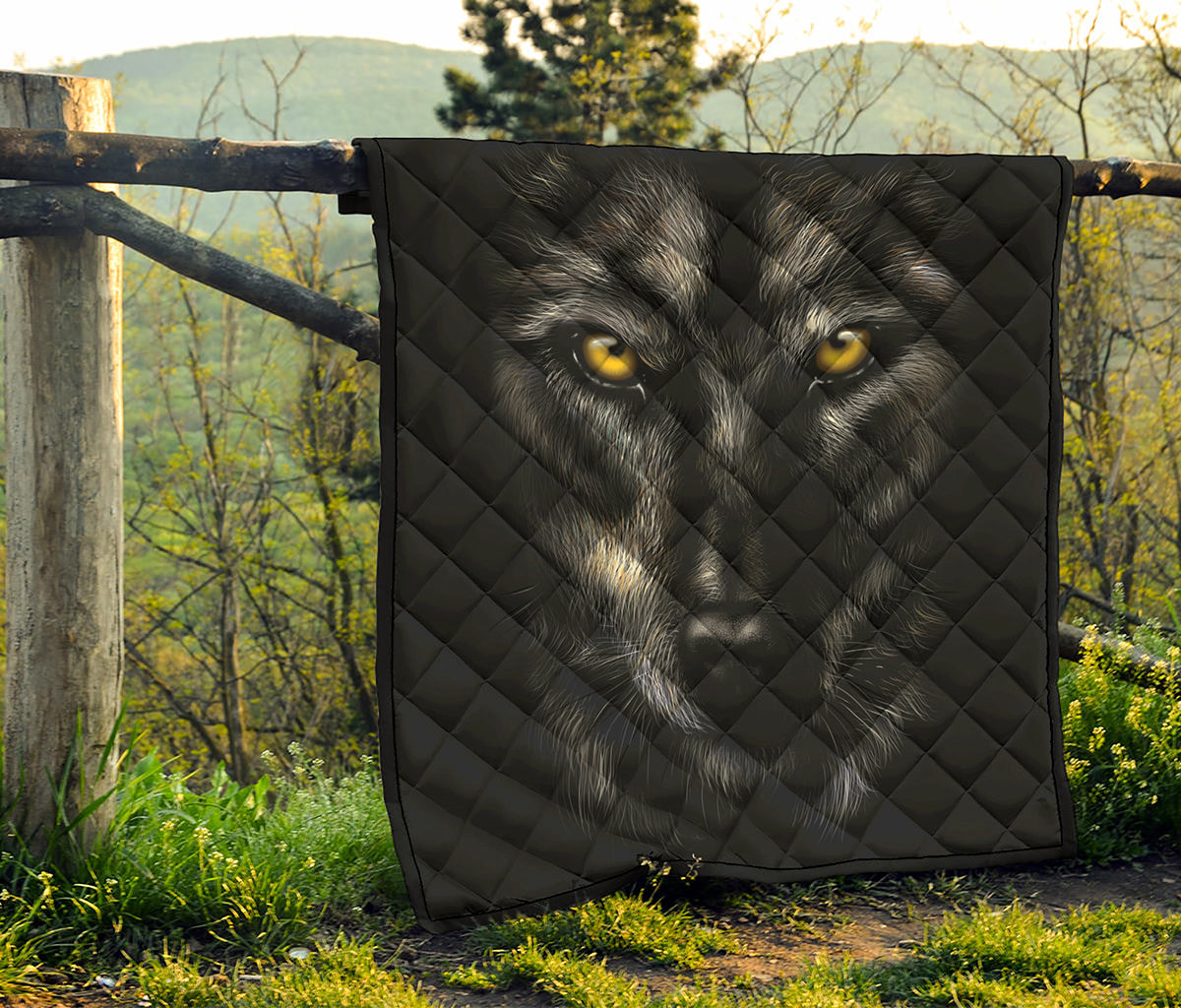 Black Wolf Portrait Print Quilt