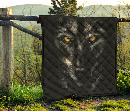 Black Wolf Portrait Print Quilt