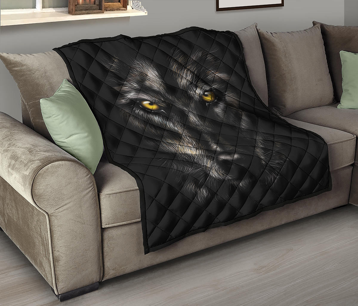 Black Wolf Portrait Print Quilt