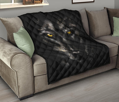 Black Wolf Portrait Print Quilt