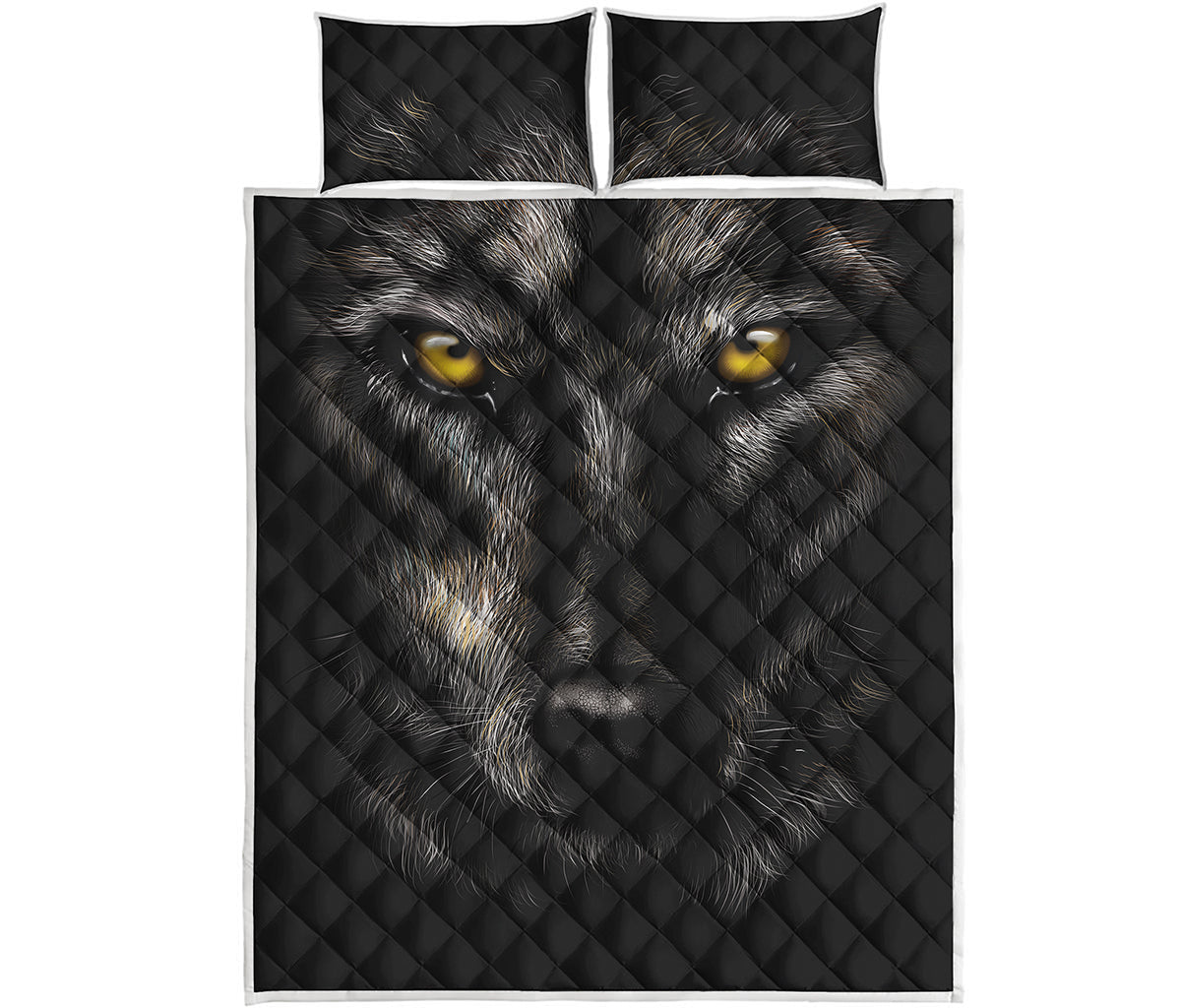 Black Wolf Portrait Print Quilt Bed Set