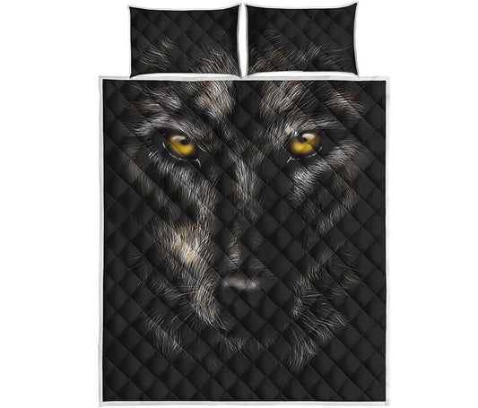 Black Wolf Portrait Print Quilt Bed Set