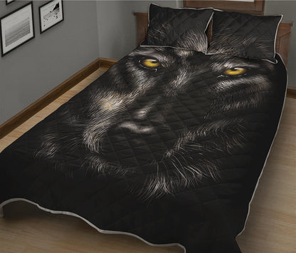 Black Wolf Portrait Print Quilt Bed Set