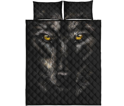 Black Wolf Portrait Print Quilt Bed Set
