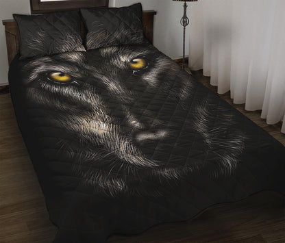 Black Wolf Portrait Print Quilt Bed Set