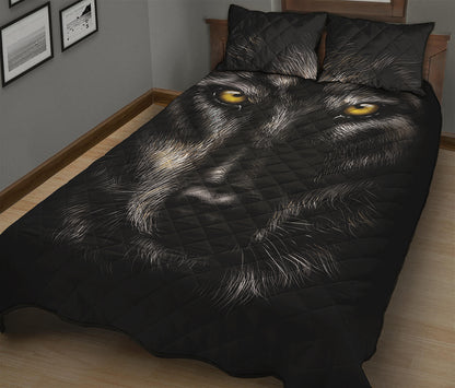 Black Wolf Portrait Print Quilt Bed Set