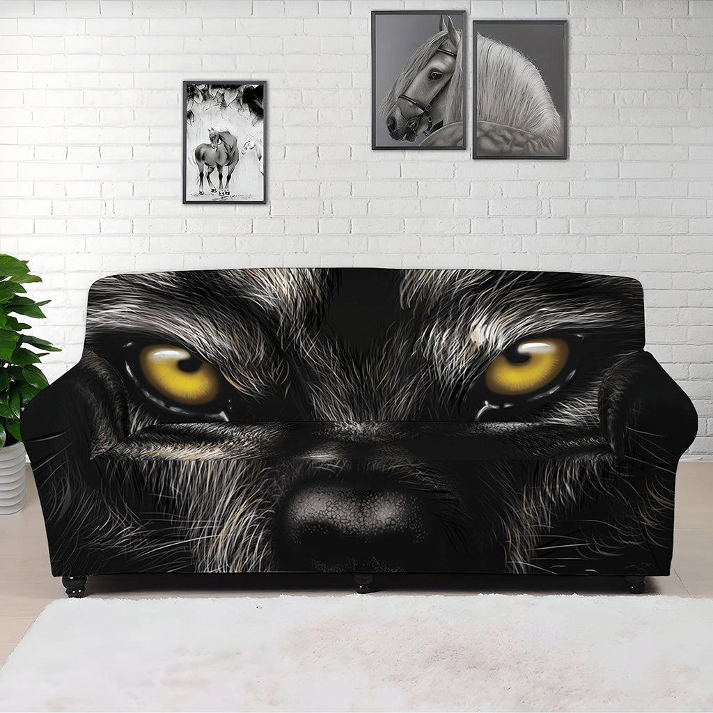 Black Wolf Portrait Print Sofa Cover