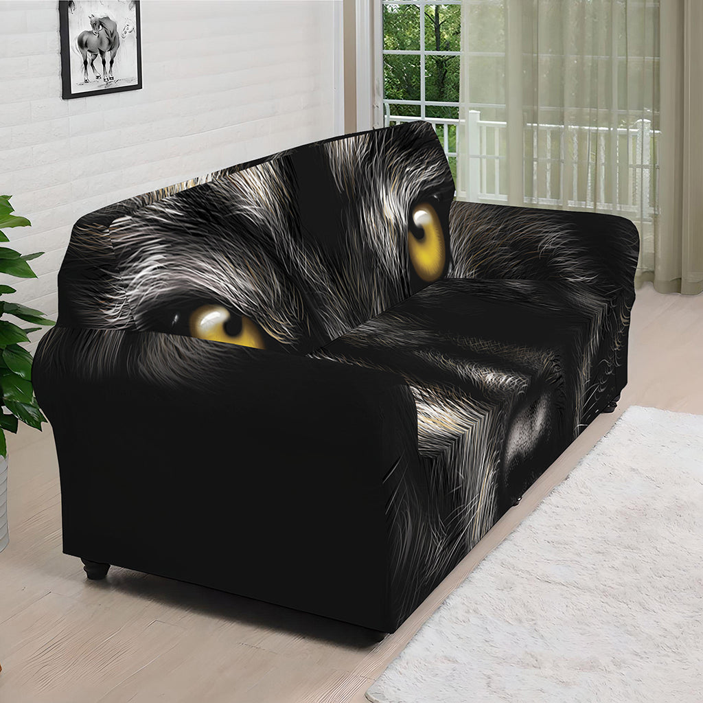 Black Wolf Portrait Print Sofa Cover