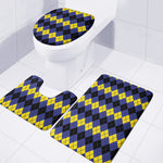 Black Yellow And Blue Argyle Print 3 Piece Bath Mat Set