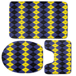 Black Yellow And Blue Argyle Print 3 Piece Bath Mat Set