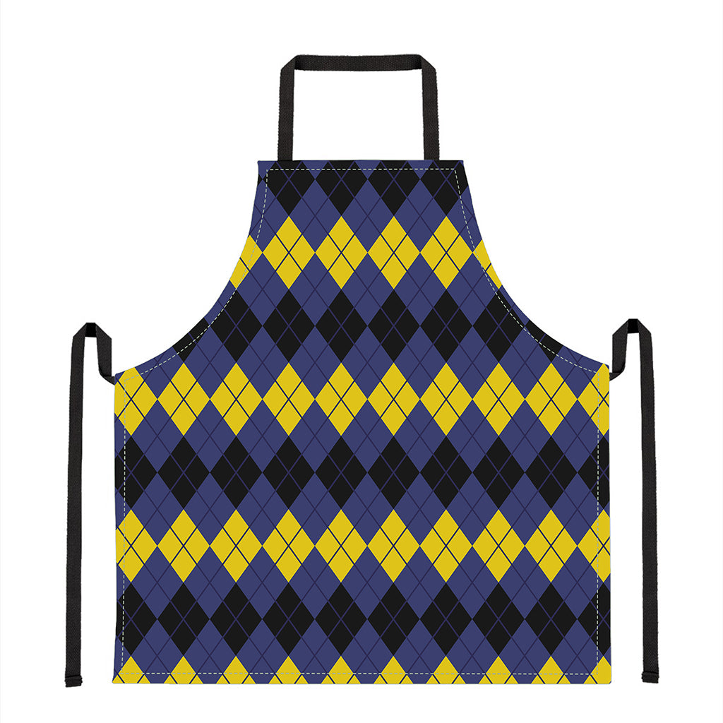 Black Yellow And Blue Argyle Print Apron