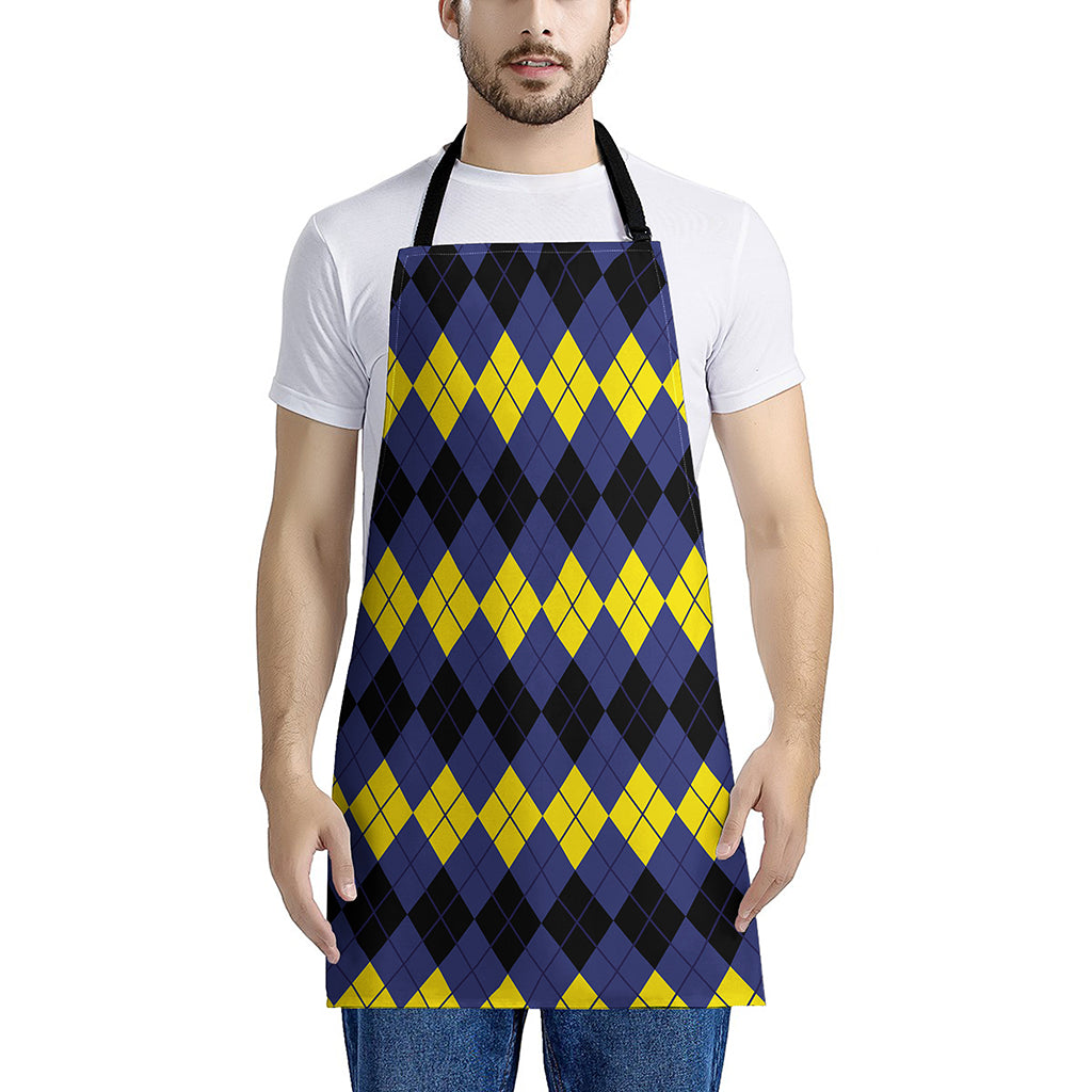 Black Yellow And Blue Argyle Print Apron