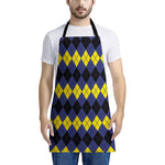 Black Yellow And Blue Argyle Print Apron