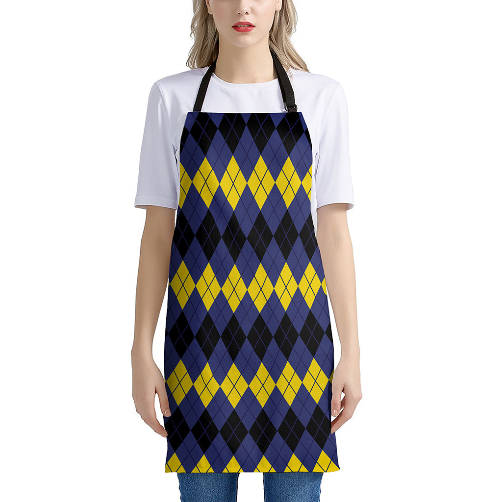 Black Yellow And Blue Argyle Print Apron