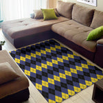 Black Yellow And Blue Argyle Print Area Rug