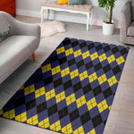 Black Yellow And Blue Argyle Print Area Rug