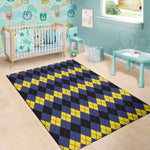 Black Yellow And Blue Argyle Print Area Rug