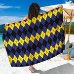 Black Yellow And Blue Argyle Print Beach Sarong Wrap