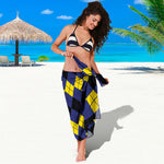 Black Yellow And Blue Argyle Print Beach Sarong Wrap