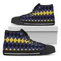 Black Yellow And Blue Argyle Print Black High Top Sneakers