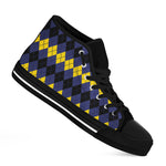 Black Yellow And Blue Argyle Print Black High Top Shoes