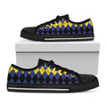 Black Yellow And Blue Argyle Print Black Low Top Sneakers