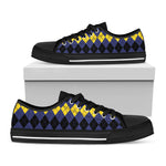 Black Yellow And Blue Argyle Print Black Low Top Shoes