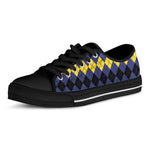 Black Yellow And Blue Argyle Print Black Low Top Shoes