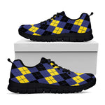 Black Yellow And Blue Argyle Print Black Sneakers