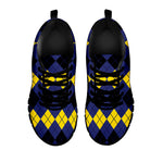 Black Yellow And Blue Argyle Print Black Sneakers