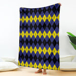 Black Yellow And Blue Argyle Print Blanket