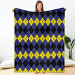 Black Yellow And Blue Argyle Print Blanket