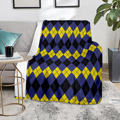 Black Yellow And Blue Argyle Print Blanket