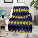 Black Yellow And Blue Argyle Print Blanket