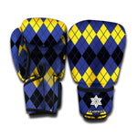Black Yellow And Blue Argyle Print Boxing Gloves
