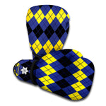 Black Yellow And Blue Argyle Print Boxing Gloves