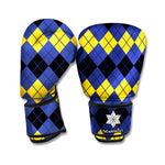 Black Yellow And Blue Argyle Print Boxing Gloves