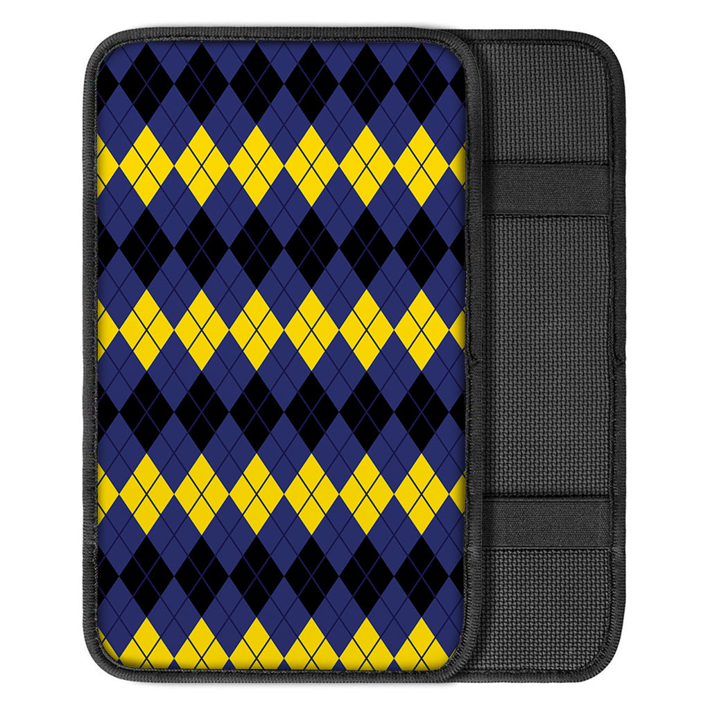 Black Yellow And Blue Argyle Print Car Center Console Cover