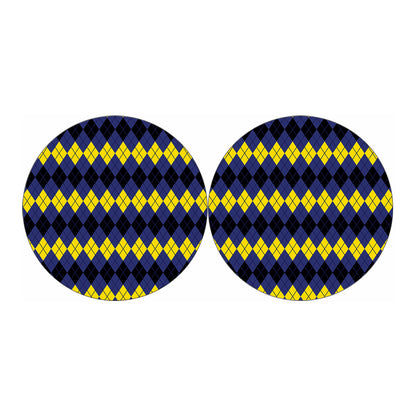 Black Yellow And Blue Argyle Print Car Coasters