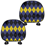 Black Yellow And Blue Argyle Print Car Headrest Covers