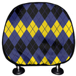 Black Yellow And Blue Argyle Print Car Headrest Covers