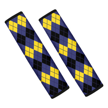 Black Yellow And Blue Argyle Print Car Seat Belt Covers