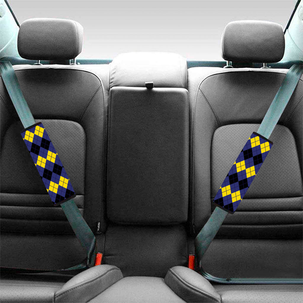 Black Yellow And Blue Argyle Print Car Seat Belt Covers