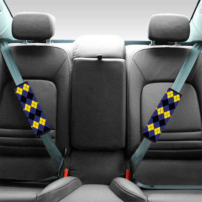 Black Yellow And Blue Argyle Print Car Seat Belt Covers