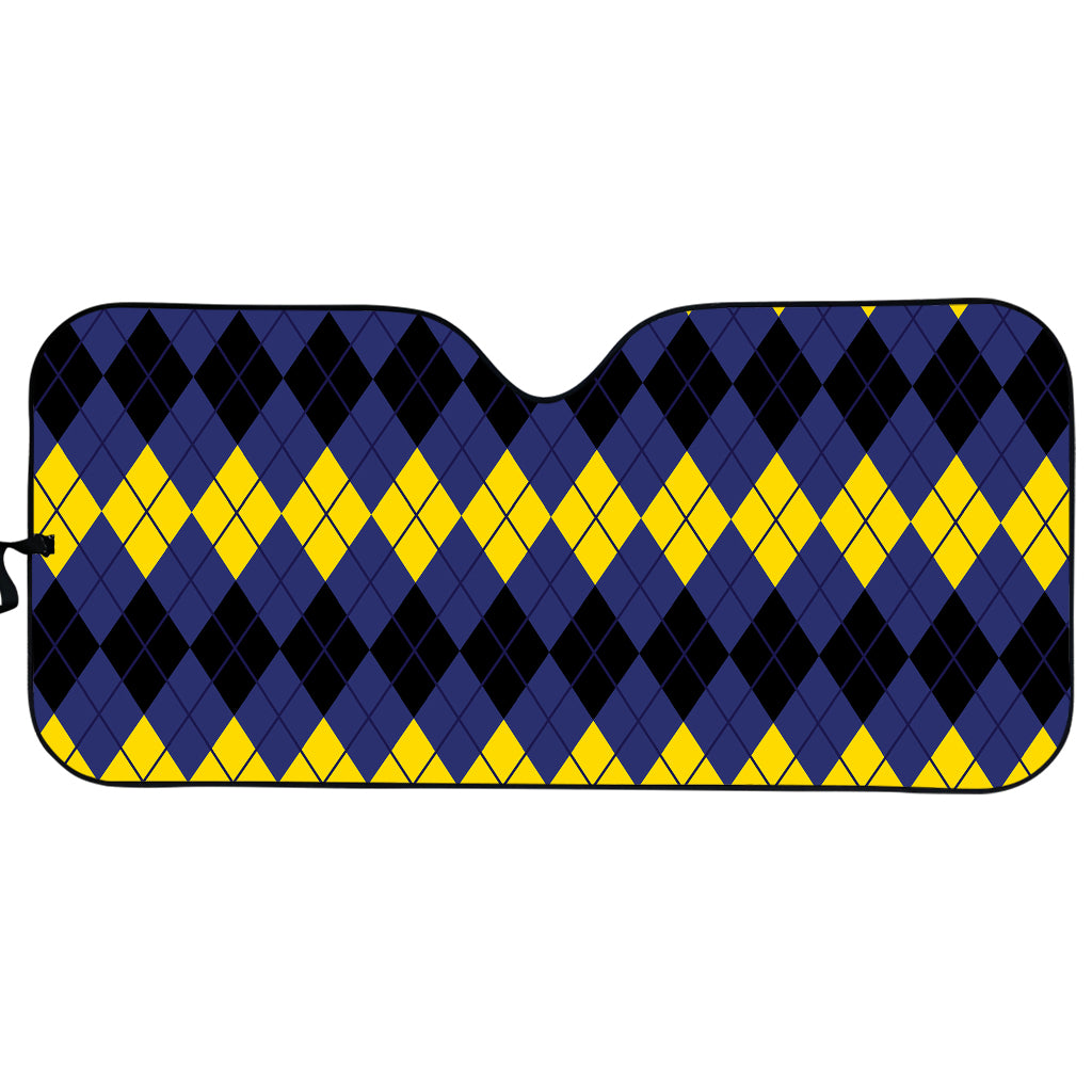 Black Yellow And Blue Argyle Print Car Sun Shade