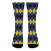 Black Yellow And Blue Argyle Print Crew Socks