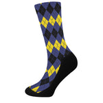 Black Yellow And Blue Argyle Print Crew Socks